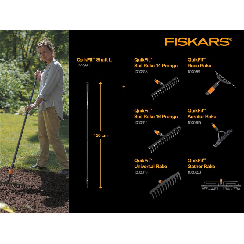 Fiskars Rake with 14 Prongs, Tool Head, Width: 36 cm,