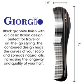Giorgio G65 Classic Dresser Contour Comb, Double Tooth Coarse/Fine Hair Styling Grooming Comb for Men, Women and Kids. Black Barber Comb Saw Cut, Handmade and Hand Polished for Everyday Hair Care
