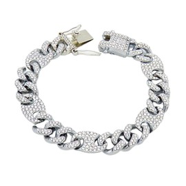 Bungsa Women's 316L Stainless Steel Curb Chain Bracelet with Rhinestones, Stainless Steel