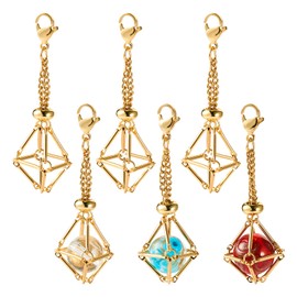 FASHEWELRY 6pcs Stone Holder Pendant Crystal Cage Pendant Adjustable Empty Gemstone Holder Charms with Lobster Claw Clasps for Hanging Keychain Jewelry Making