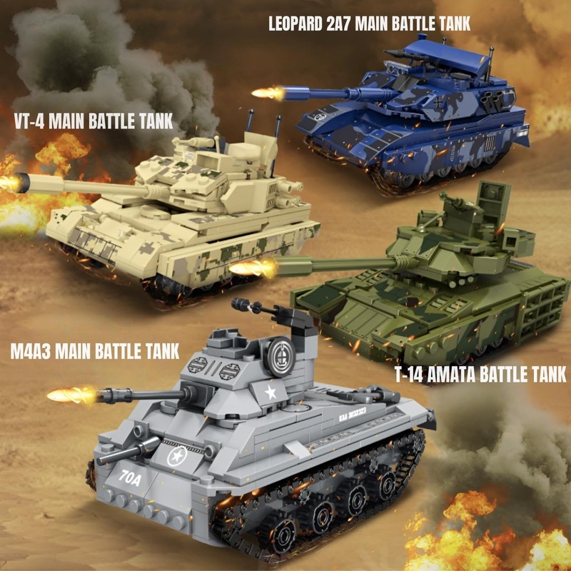 WULOBOOI WW2 Army Tank Toys Building Blocks Set, 4 in