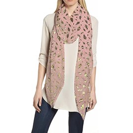 Lina & Lily Metallic Gold Silver Foil Feather Women's Scarf Shawl Wrap Lightweight (Light Pink-Gold)
