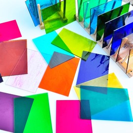 ILLUCKAI 24 Sheets Smooth Transparent Stained Glass Sheet Variety of Rainbow Colors, 4 X 6 inch Cathedral Art Glass for Home Decor, Stained Glass Supplies for Mosaic Crafts Projects