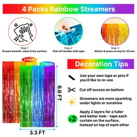 4 Pack Large Rainbow Foil Fringe Curtain-13.2x6.6ft Rainbow Tinsel Streamers Backdrop, Fuller-Effect Colorful Photo Backdrop for Birthday Decorations, Rainbow Party, Back to School, Photo Booth Props