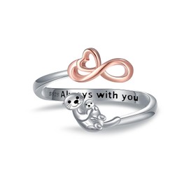 925 Sterling Silver Highland Cow Ring for Women Dainty Koala Sloth Otter Fox Elephant Highland Cow Mother Daughter Ring for MOM Birthday Mother's Day Jewelry Gift for Daughter Granddaughter (Otter)