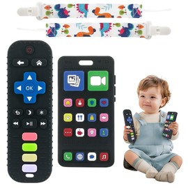 Mordedera para Bebe, Mordedores de Silicona Sin BPA para Bebés de 0 a 12 Meses, Mordedor Sensorial con Diseño de Control Remoto y Teléfono, Clip para Mordedera, Aliviar el Dolor de Denticion
