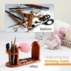 Savina Hardwood Yarn Holder for Knitting & Crochet, Heavy-Duty Horizontal Yarn Spindle Dispenser, Durable Yarn Ball Organizer, Ideal Craft Companion