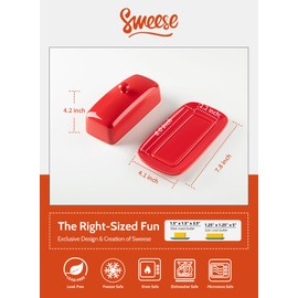 Sweese Butter Dish with Lid, Porcelain Butter Keeper, 7.8 Inch Butter Holder with Handle Cover, Butter Container Perfect for East West Coast Butter, Red