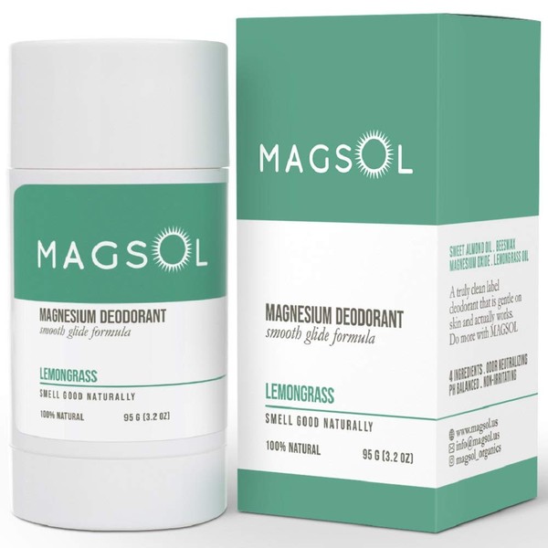 MAGSOL Natural Deodorant for Men & Women - Mens Deodorant with Magnesium - Perfect for Ultra Sensitive Skin, Aluminum Free Deodorant for Women, Baking Soda Free 3.2 oz (Lemongrass)