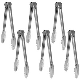 6 Pack 9 Inch Serving Tongs, Stainless Steel Kitchen Tongs, Silver Serving Tongs, Non-Slip Easy Grip Buffet Tongs, Food Tongs for Salads, Ice, Cooking, Bread, Fruit, Grilling (Silver)