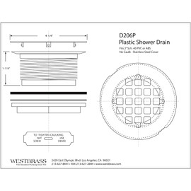Westbrass D206P-07 2" No-Caulk PVC Compression Shower Drain with 4-1/4" Round Grid Cover, Satin Nickel