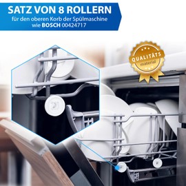 VIOKS Dishwasher Basket Wheels 8 Pieces Replacement for Basket Wheels Bosch 424717 00424717 481252878025 C00481565 424090 - Wheels Upper Basket Dishwasher / Dishwasher Neff Bosch Siemens etc
