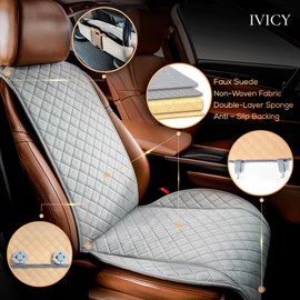 IVICY Faux Suede Car Seat Cover for Cars - Soft & Non-Slip - Front Car Seat Protector Covers for Most Automotive, Vans, SUVs, Trucks - 1 Unit – Light Gray