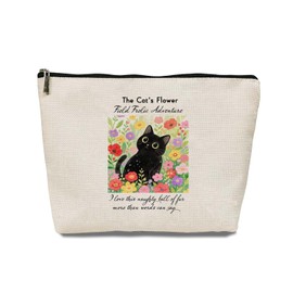 EVER-GOING TUNE Cat Flower Field Makeup Bag, Cute Animal Stuff, Flower Field Cat Accessories, For Women Sister Girl Western Lovers Birthday Christmas Friendship Travel Toiletry Bag.