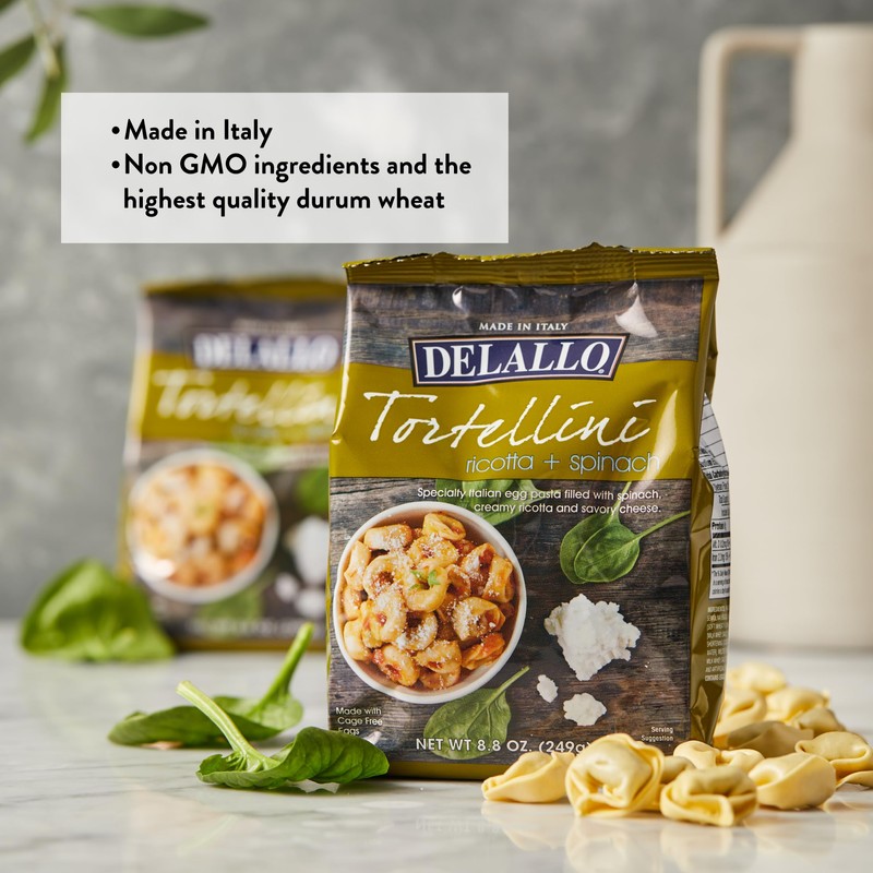 DeLallo Tortellini Pasta with Ricotta and Spinach, Made in Italy,