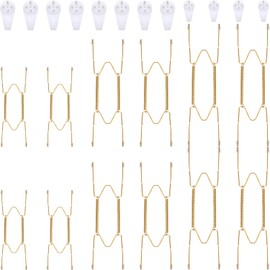 Hotop 12 Pieces Plate Hangers for Wall 8/12/14 Inch Stainless Steel Wire Invisible Plate Hangers Heavy Duty Display Holders with 12 Pieces Hooks for Wall Decorative(Gold)