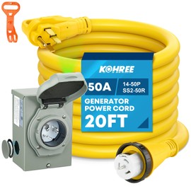 Kohree 50 Amp Generator Cord and Power Inlet Box Kit, 20FT NEMA 14-50P to SS2-50R Generator Extension Cord, 50Amp Pre-drilled Generator Inlet Box with Cable Waterproof Combo Kit, 125/250V, ETL Listed