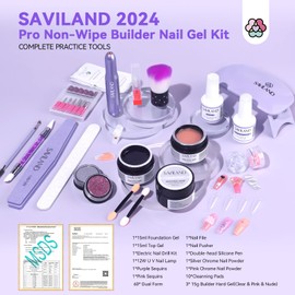 SAVILAND Solid Builder Nail Gel with Nail Drill: 3pcs Non-Sticky Clear White Pink 3D Naiil Gel with U V Light Chrome Nail Powder for Nail Extension 3D Sculpture Nail Art Beginners DIY