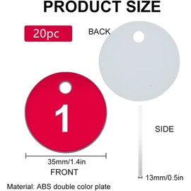TUKNN 20 Pcs Red (1-20) Round Plastic Hotel Gym Key Tags