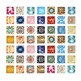 arricraft 200pcs 10mm Mosaic Printed Glass Cabochons 10mm Glass Square Flat Cabochon Beads for Crafting DIY Jewelry Making