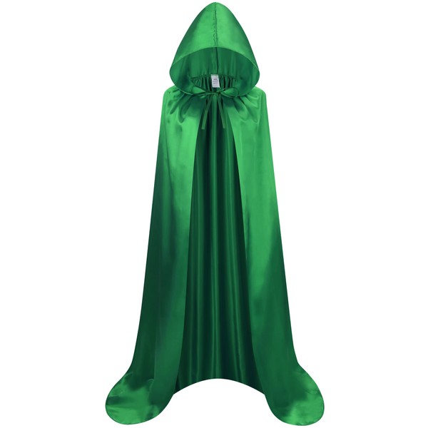 maxToonrain Long Satin Cape with Hood for Adult, Halloween Christmas Unisex Fancy Hooded Cloak (150cm, Green)