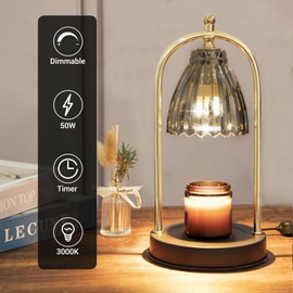 Yuichoy Candle Warmer Lamp with Timer, Dimmable Electric Candle Warmer, Glass Candle Melter Christmas Gift, Modern Candle Heater Lamp with 2 Bulbs