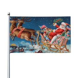 Christmas Flag 3x5 Ft, Santa Claus with Reindeer Flag, Double-sided Print Polyester Banner, Funny Decorations Garden Flag, Festival Supplies Hanging Flag for Indoor Outdoor Home Party Yard Patio