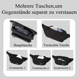 GINTRON Bauchtasche Gürteltasche für Herren und Damen mit 6 Taschen, wasserdichte Hüfttasche mit verstellbarem Gurt, Große Kapazität Bauchtasche für Spaziergänge mit Hunden Wandern Laufen und Reisen
