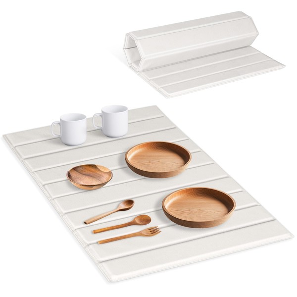 QUEENLINK Large Foldable Stone Dish Drying Mat with PU Coating