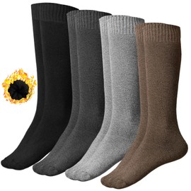 Dress Cici Over The Calf Socks for Women, Knee High Cushioned Cotton Warm Sock (4 Pairs: Black+Dark Grey+Light Grey+Coffee)