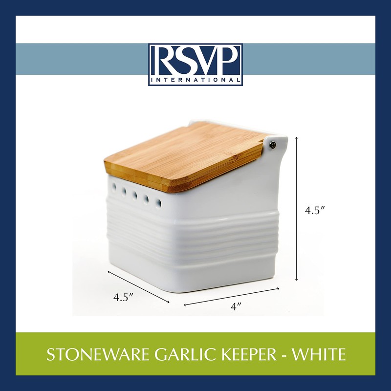 RSVP International White Stoneware Kitchen Collection, Stoneware Garlic Keeper, 4.5x4x4.5"
