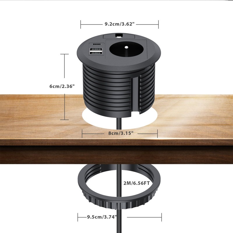 Dinolink Built-in Socket with USB C PD20W, Built-in Power Strip
