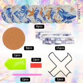 8 Pcs DIY Ocean Art Painting Coasters Set with Holder, Marine Life Designs for Adults & Kids, Diamond Art Craft Supplies