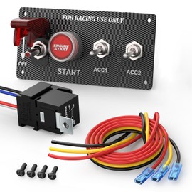 Gebildet 12V 30A 4-in-1 Ignition Switch Panel, Racing Engine Start Push Button, LED Toggle Switch Panel with Cable Relay for Motorhome, Truck, Racing Car, Boat, Marine, Trailer