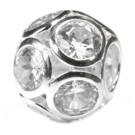 Sterling Silver Ball Cubic Zirconia April Synthetic Birthstone European Style Bead Charm