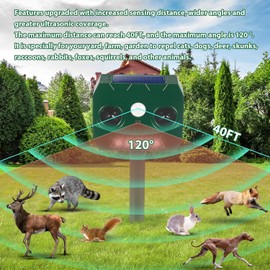 2025 Racoon Squirrel Sonic Fortress Pro Rabbit Repellent Outdoor, Solar Ultrasonic Animal Repeller Deer Deterrent with Motion Sensor&Flash Light to Scare Cat Dog Skunk Out of Garden Farm Yard(4Pack)