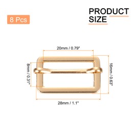 sourcing map Slide Buckle, 8Pcs 1" - Zinc Alloy Triglides Slider, Movable Rectangle Belt Keeper, for Bag Purse Making Replacement Strap Adjuster (Gold)