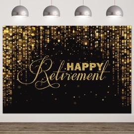 Avezano Happy Retirement Backdrop Black and Gold Glitter Retirement Photo Background Retirement Party Decorations Supplies (8x6ft)