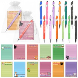 12 Sets Sarcastic Sticky Notes with Funny Ballpoint Pens 4x3 Inches Funny Self Adhesive Notepads Novelty Memo Note Pads with Sayings Pens for Coworker Employee Appreciation Gifts Office Supplies
