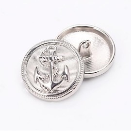 Juego de 10 botones de ropa – Botones de costura con patrón de anclaje de barco de metal, con forma redonda, para blazer, trajes, chamarra, uniforme, chamarra (28 mm, plateada)