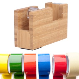Wooden Desktop Tape Dispenser, 4.7 x 3 x 1.8 inches, Single Hand Operation, for Office and Writing Desk