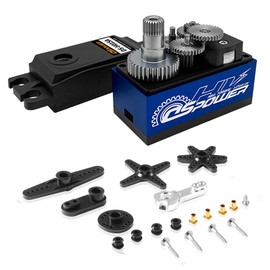 DSPOWER - Servo digital de perfil bajo a prueba de agua de 15 kg, motor de alto esfuerzo de torsión 6-8.4 V de cuerpo corto HV con brazo de metal 25T para 1/8 1/10 1/12 RC Drift Car Crawler Baja Boat