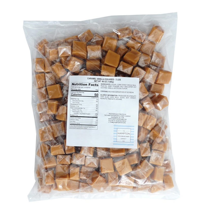 Caramel Squares Candy, 3 Pound Bulk Bag (Approximately 225 pieces),