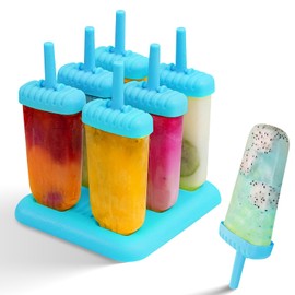 New Resunable Popsicles Molds,Pack of 6 Pce Ice Popsicle Maker- Food Grade BPA Free,Easy-Release Ice Pop Molds,Diy Homemade Popsicle Molds with Resunable Popsicle Sticks (Sky Blue-6 Cavity)