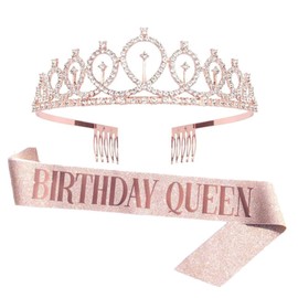 JJiaoLinin Rose Gold Birthday Sash and Tiara for Women,Birthday Queen Sash & Rhinestone Tiara Kit Happy Birthday Queen Tiara Birthday Queen' Sash & Rhinestone Tiara Set