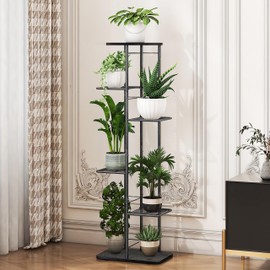 Simple Trending Plant Stand Shelf Indoor Outdoor Waterproof, 6-Tier 7 Potted Heavy Duty Metal Tall Flower Holder for Multiple Corner Display