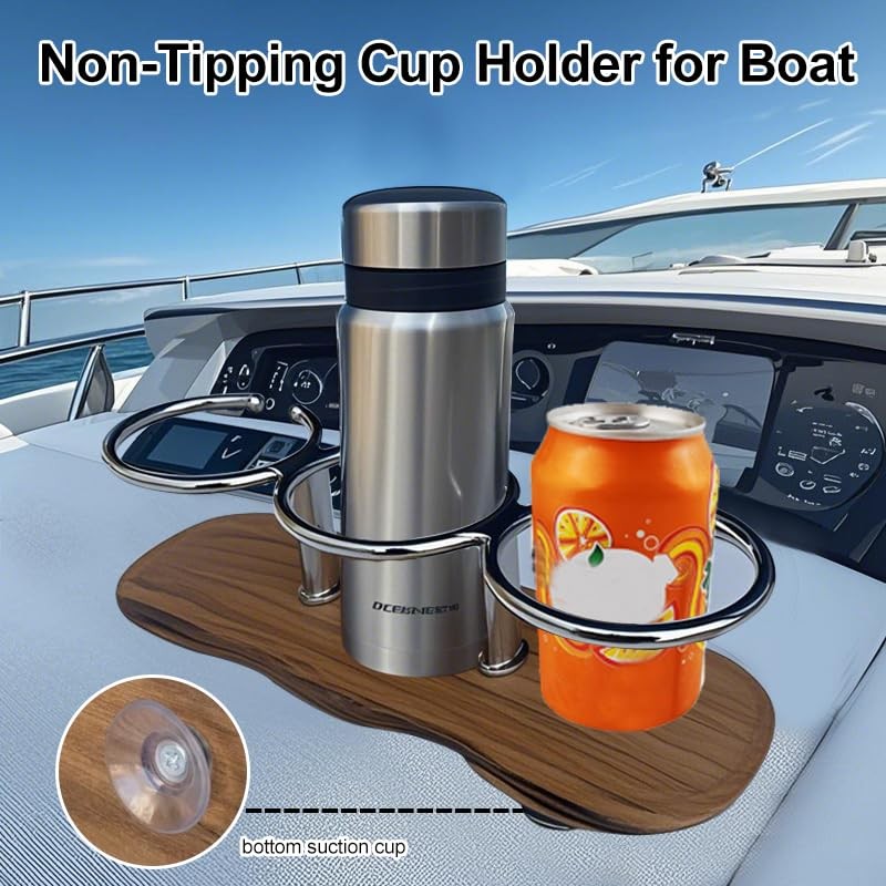 Tebaisea Teak 3-Hole Cup Holder, 316 Stainless Steel Cup Holder