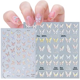 CHANGAR Coloured Glaze Butterfly Sticker for Nail Art，Butterfly Nail Art Decals Sparkling Aurora Butterfly Stickers Nail Art Decorations for Women Manicure Accessories（3 Sheets）