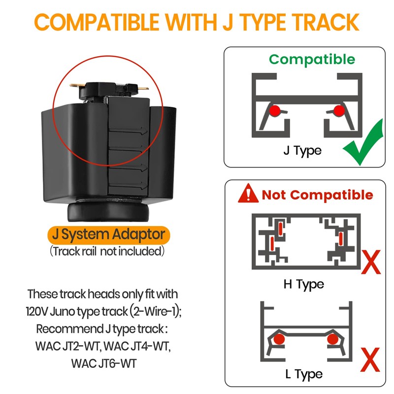 VANoopee 8 Pack J Type Track Lighting Heads 10W Dimmable