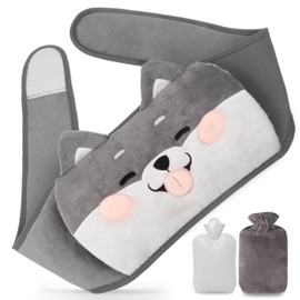 Fesaizwi Wärmflaschengürtel, Fesaizwi 1L Wärmflasche Gürtel 3 in 1 Tragbar PVC Wärmflasche, Wärmeflasche mit weichem Bezug und Taillen-Bezug, für Nacken und Schulter Rücken Beine